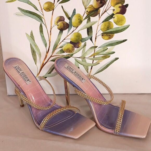 NEW. Cape Robbin Enya Elegant Gold Heel Stilettos With Chain Strap Heels - Picture 3 of 11